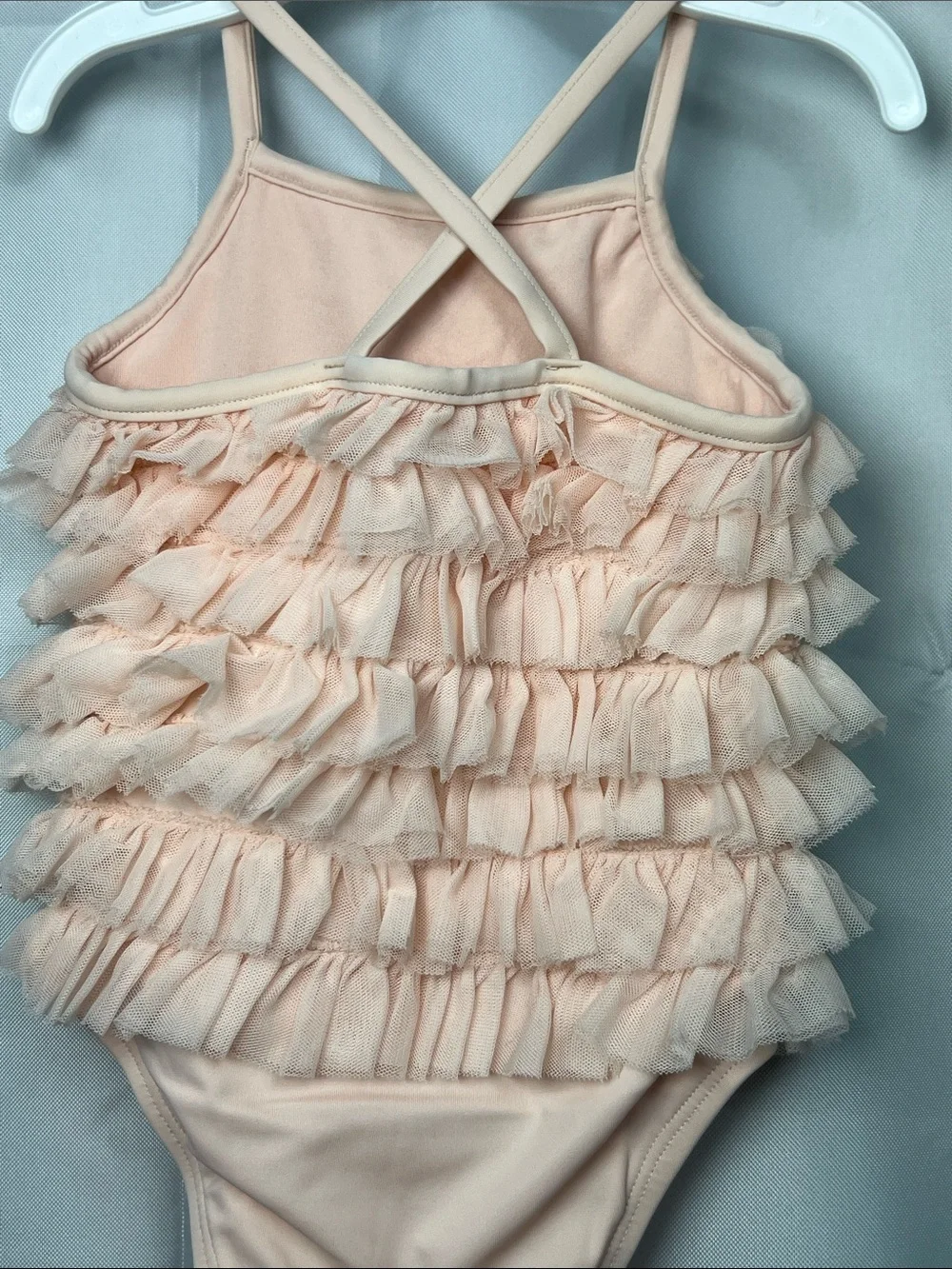 Baby Gap Peach ruffled one piece swimsuit size 6-12 months